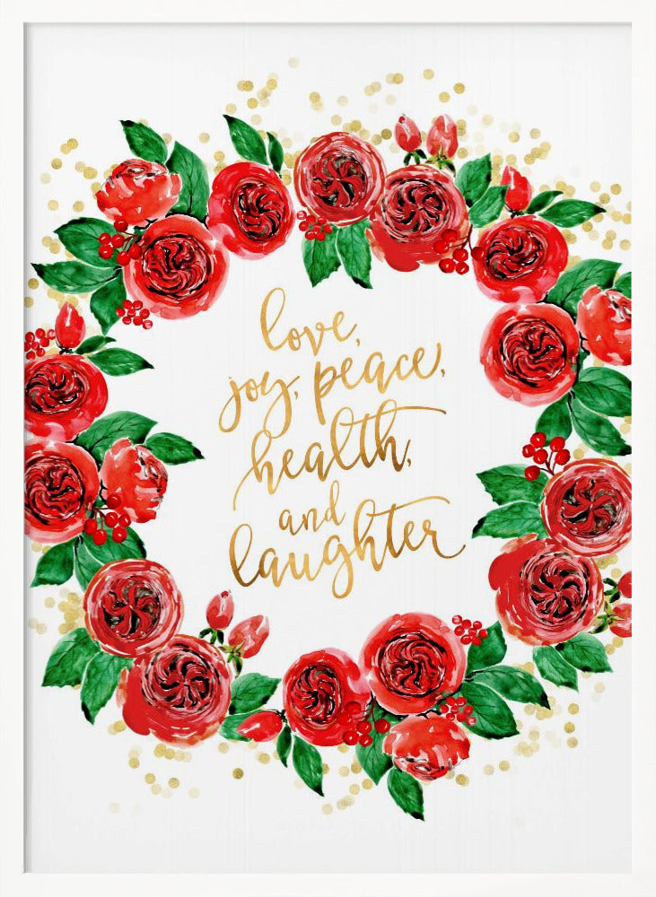 Holiday wishes wreath of red English roses Poster