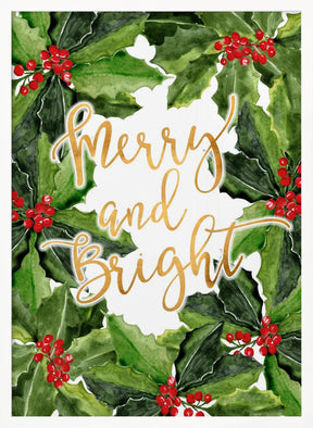 Merry and bright holly floral art Poster