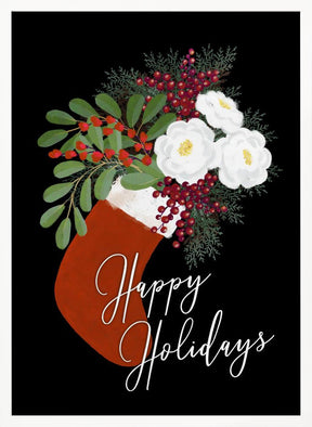 Floral Stocking Happy holidays in black Poster