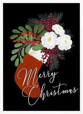 Floral Stocking Merry Christmas in black Poster