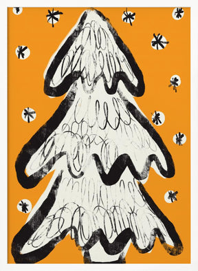 Christmas Tree And Snow Yellow Poster