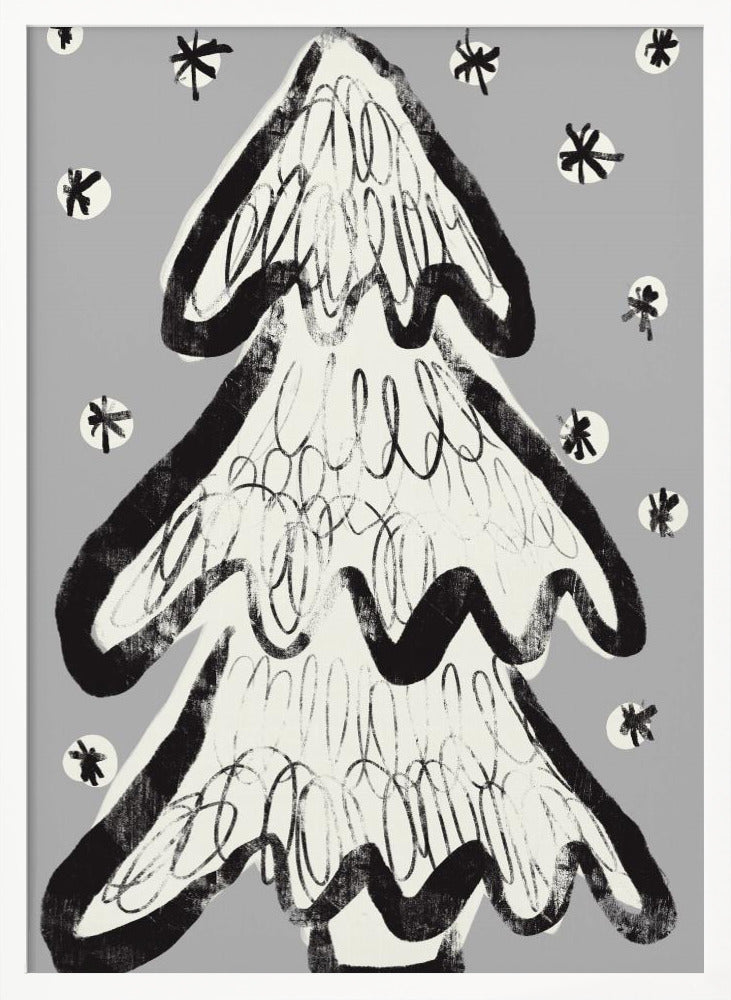 Christmas Tree And Snow Grey Poster