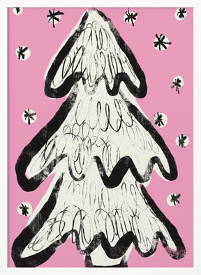 Christmas Tree And Snow Pink Poster