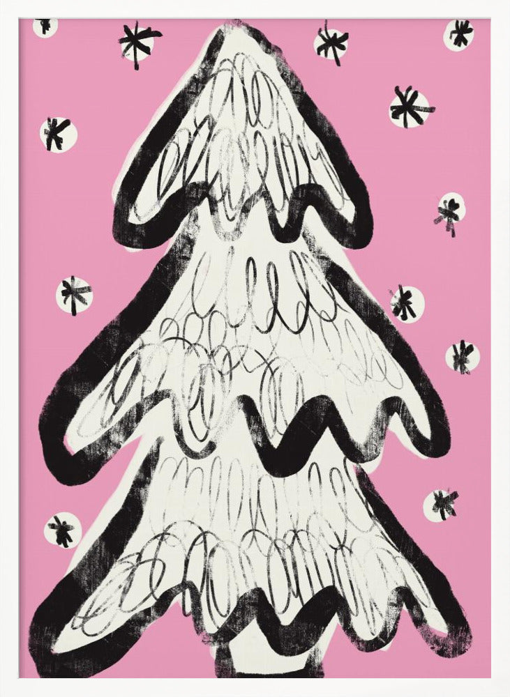 Christmas Tree And Snow Pink Poster