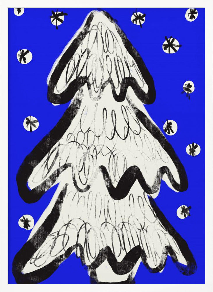 Christmas Tree And Snow Blue Poster