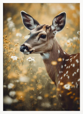 Deer In Flower Field Poster