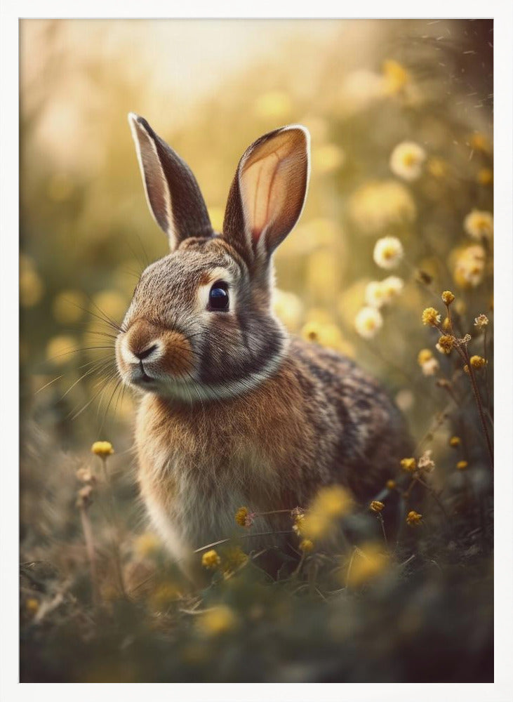 Bunny in Flower Field Poster