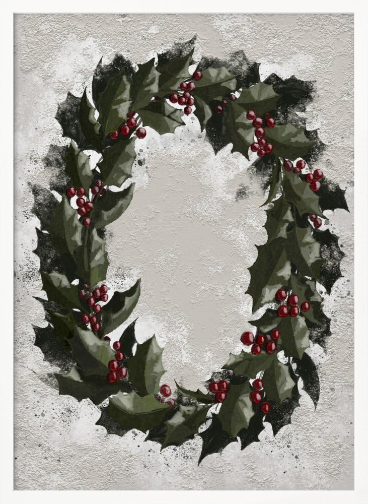 Antique holly wreath Poster