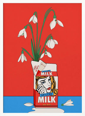 Snowdrops in Spilled Milk Carton Retro Illustration Poster