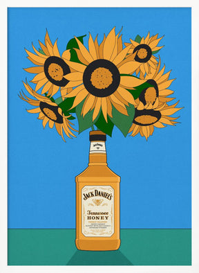 Sunflowers in Honey Whiskey Retro Illustration Poster