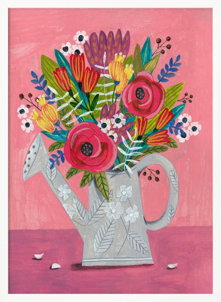 Watering Can with Flowers Poster