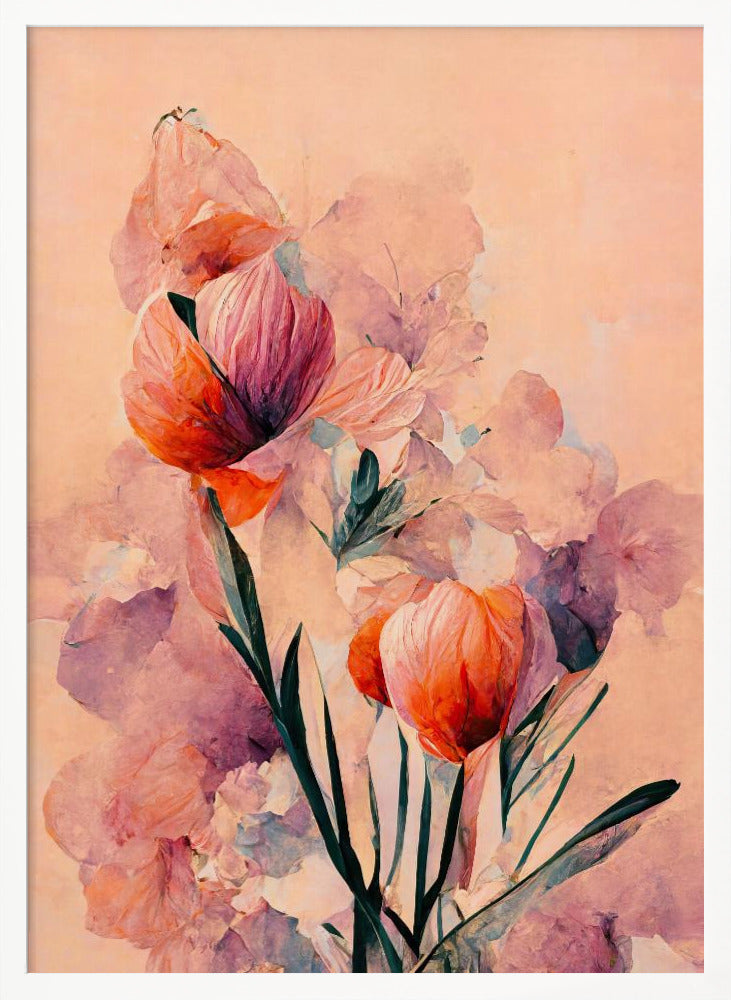 Abstract Coral Flowers (Peach) Poster