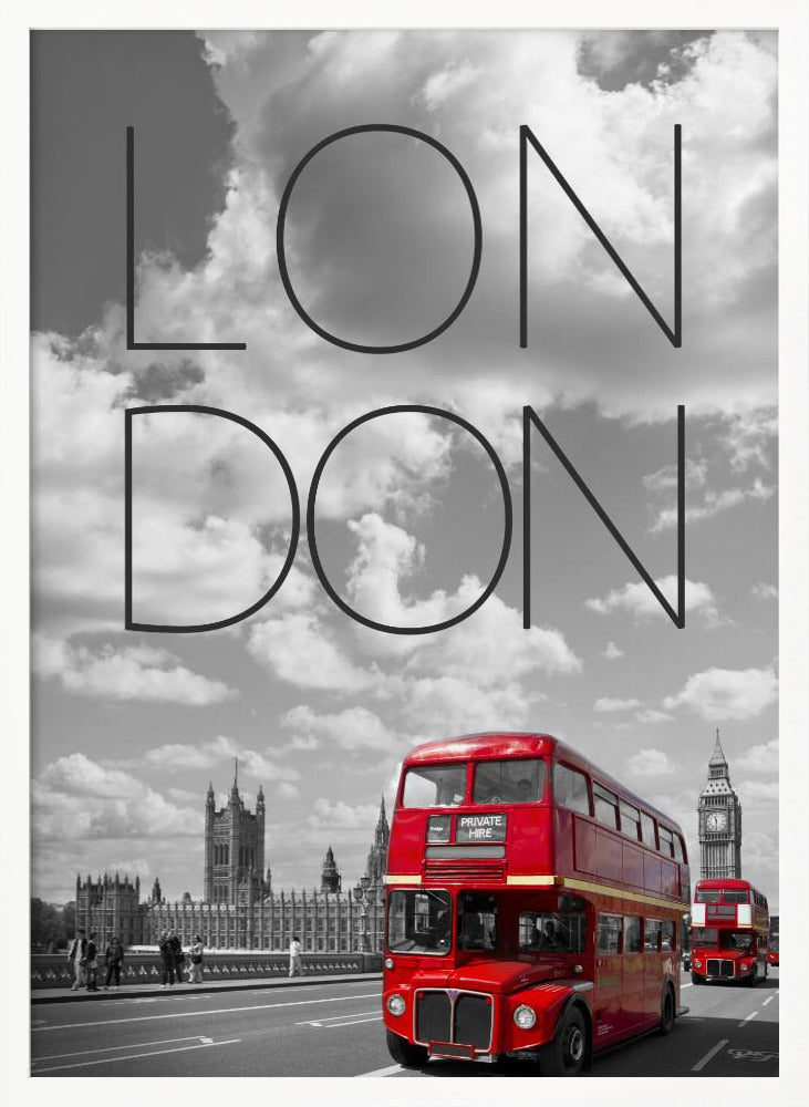 Red Buses in London | Text &amp; Skyline Poster