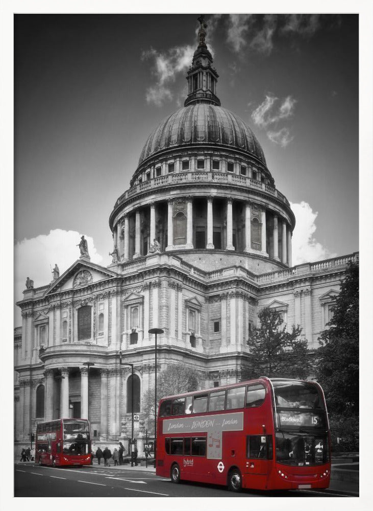 LONDON St. Paul’s Cathedral &amp; Red Bus Poster