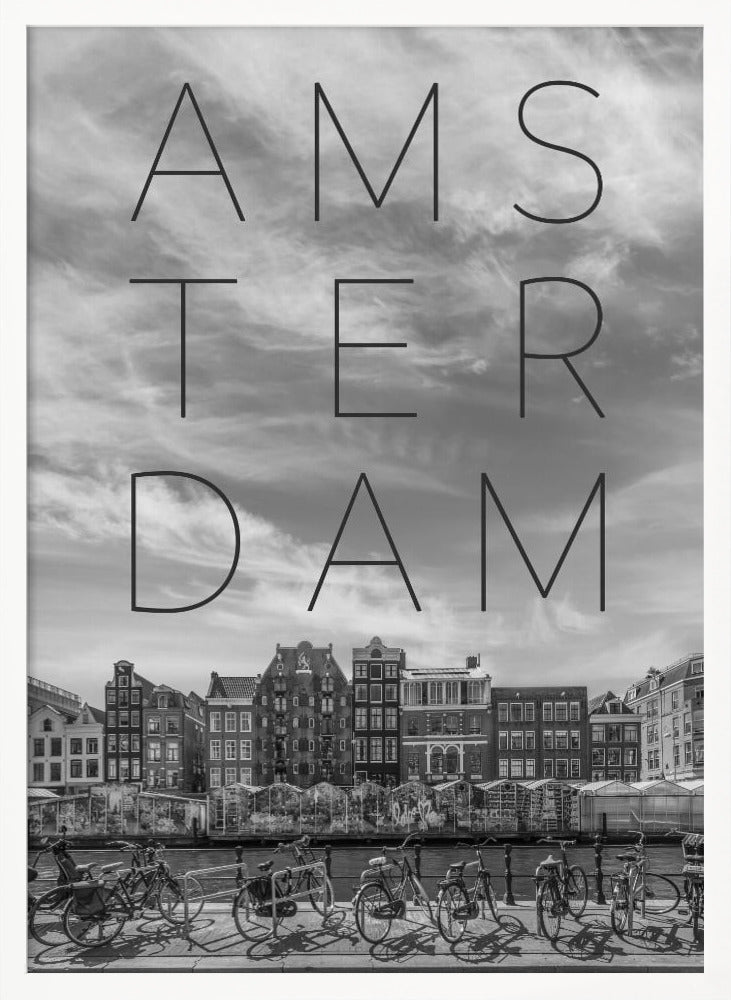 AMSTERDAM Singel Canal with Flower Market | Text &amp; Skyline Poster