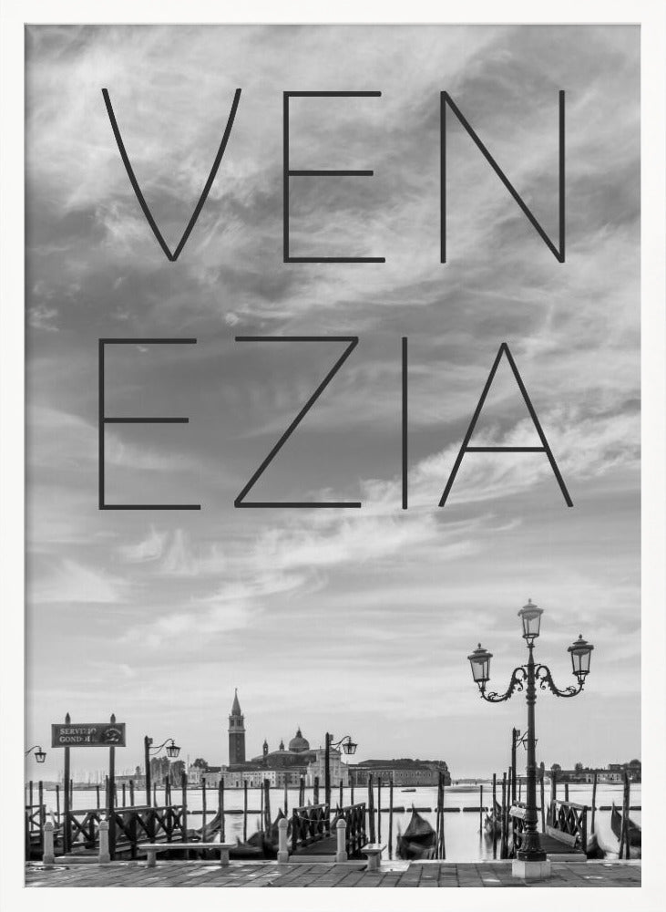 VENICE Gondolas in the early morning | Text &amp; Skyline Poster