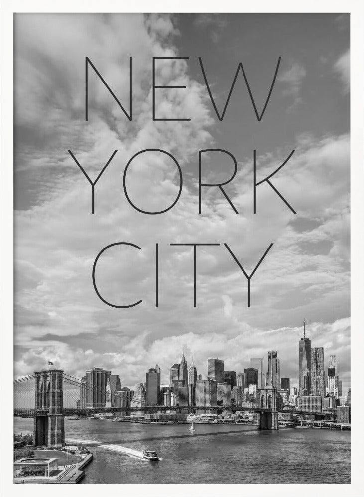 NYC Brooklyn Bridge &amp; Lower Manhattan | Text &amp; Skyline Poster