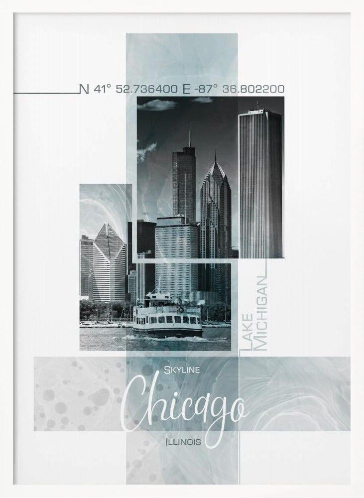 Poster Art CHICAGO Skyline | turquoise marble Poster