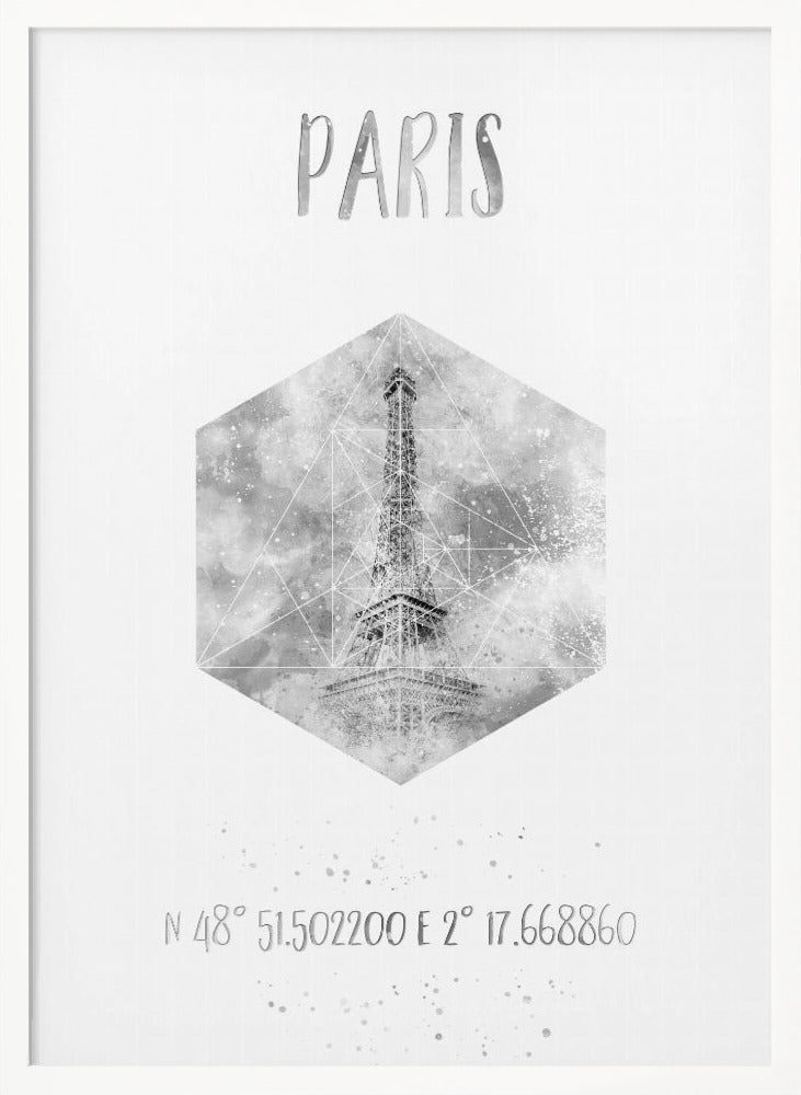 Coordinates PARIS Eiffel Tower | monochrome watercolor Poster