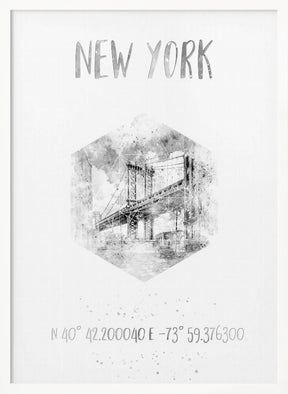 Coordinates NYC Manhattan Bridge | monochrome watercolor Poster