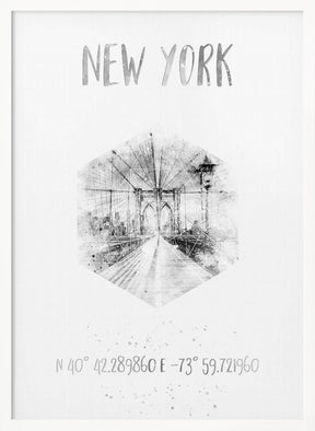 Coordinates NYC Brooklyn Bridge |  monochrome watercolor Poster