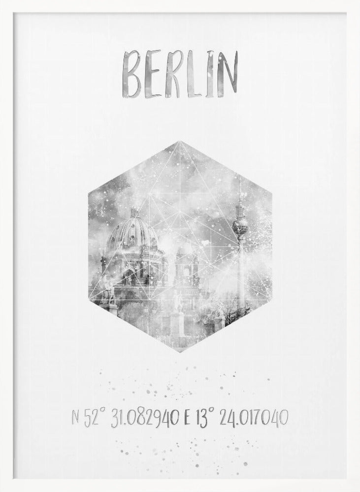 Coordinates BERLIN CATHEDRAL &amp; TELEVISION TOWER | monochrome watercolor Poster