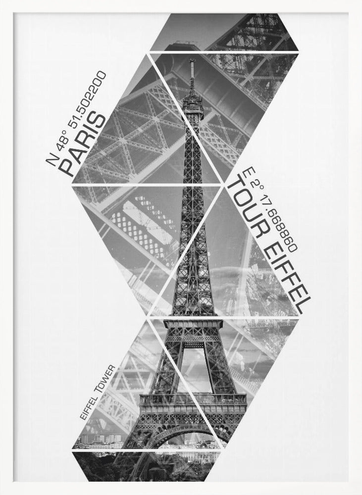 Coordinates PARIS Eiffel Tower | monochrome Poster