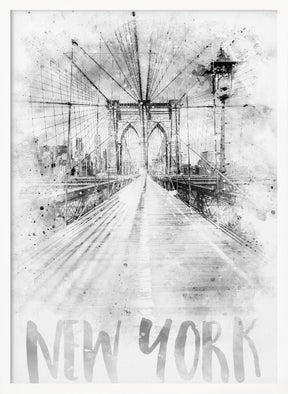 Monochrome Art NYC Brooklyn Bridge | watercolor Poster