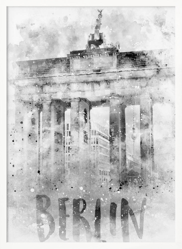 Monochrome Art BERLIN Brandenburg Gate | Watercolor Poster