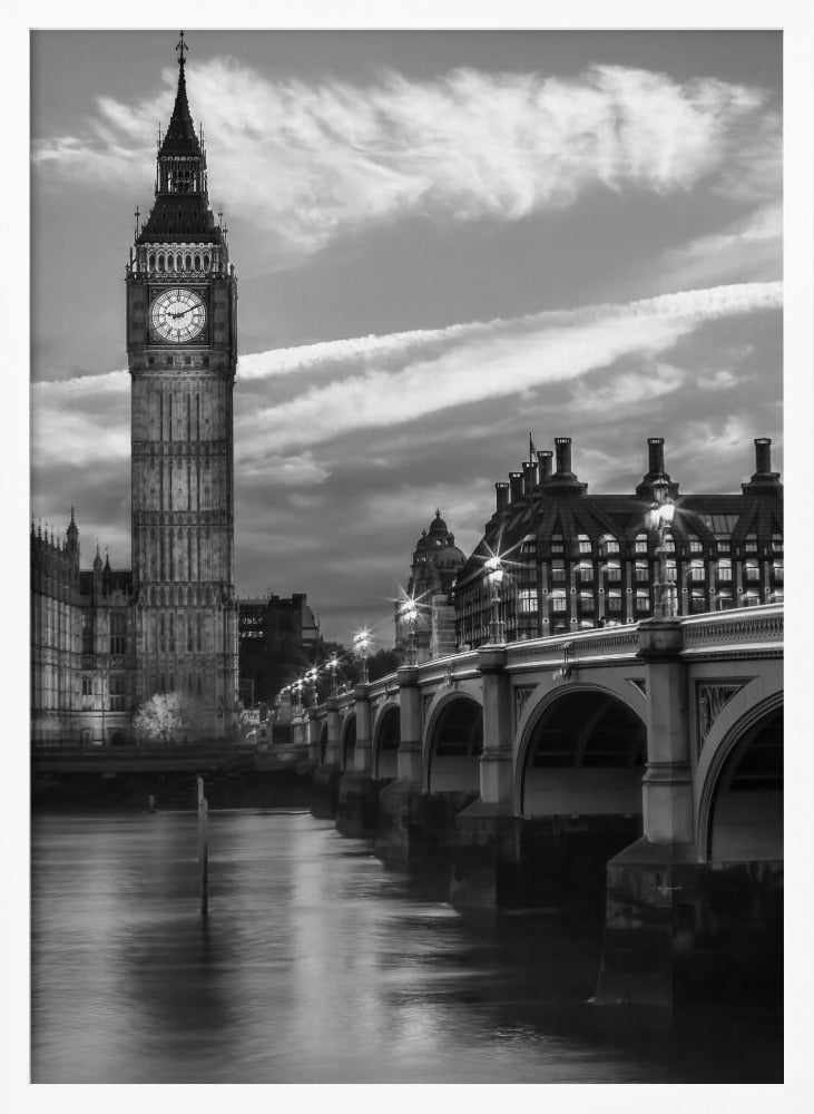 Evening at Westminster Bridge - Monochrome Poster