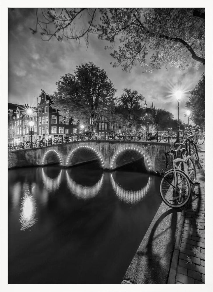 AMSTERDAM Idyllic nightscape from Keizersgracht - Monochrome Poster