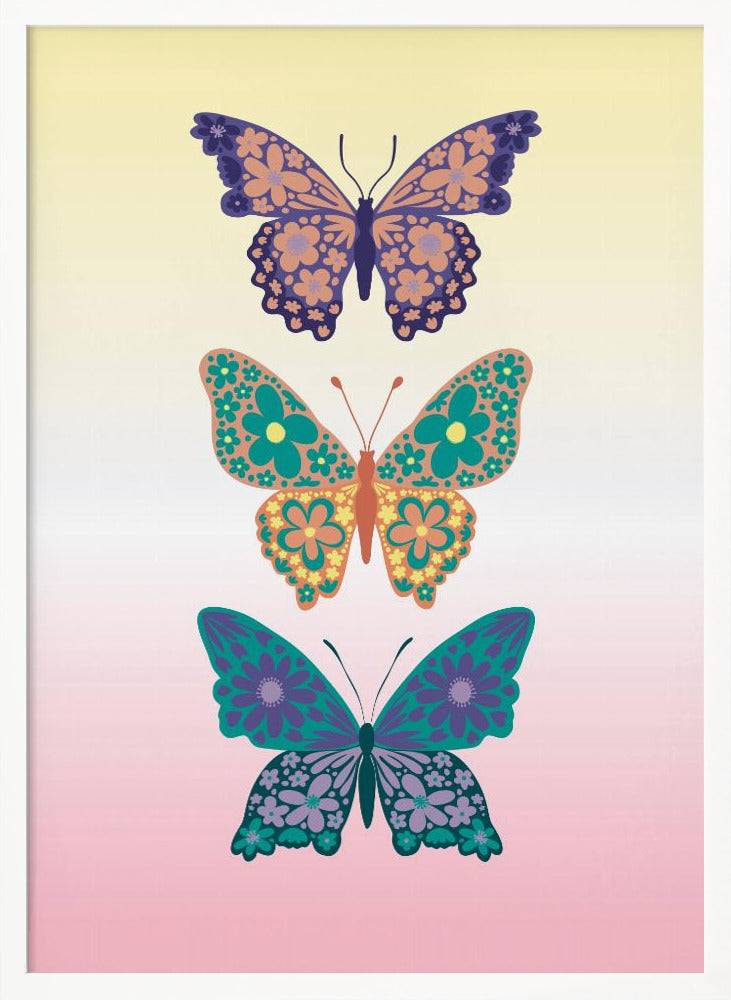 Colorful floral butterflies I Poster