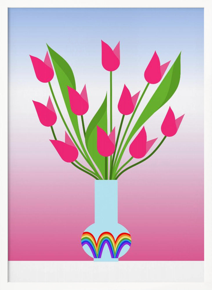 Tulips in the rainbow vase Poster