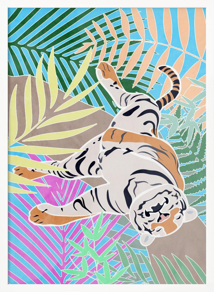 Tiger Sleepling in colourful jungle Poster