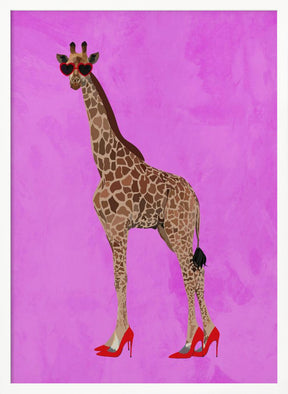 Giraffe wearing heels and heart glasses pink Poster