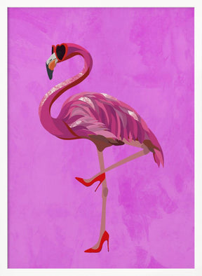 Flamingo in heels and heart glasses pink Poster