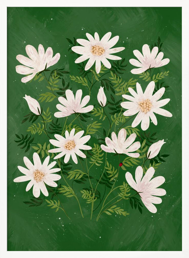 Ladybug flowers green Poster