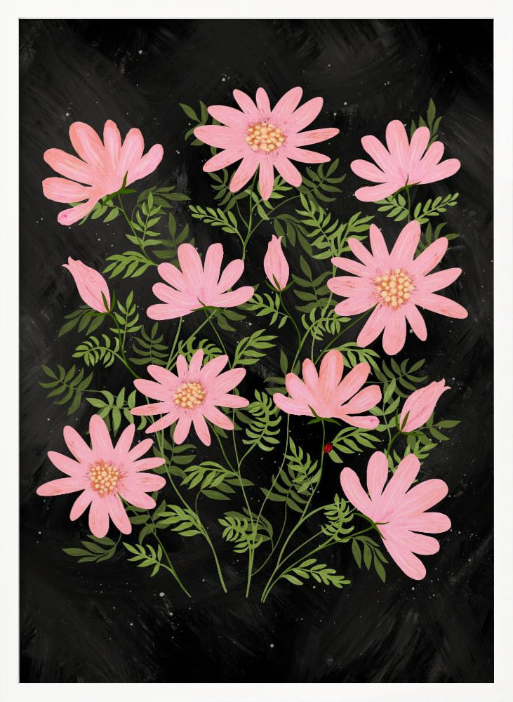 Ladybug flowers pink Poster