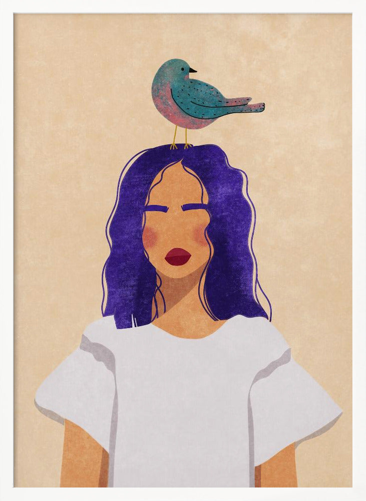 Girl with bird Poster