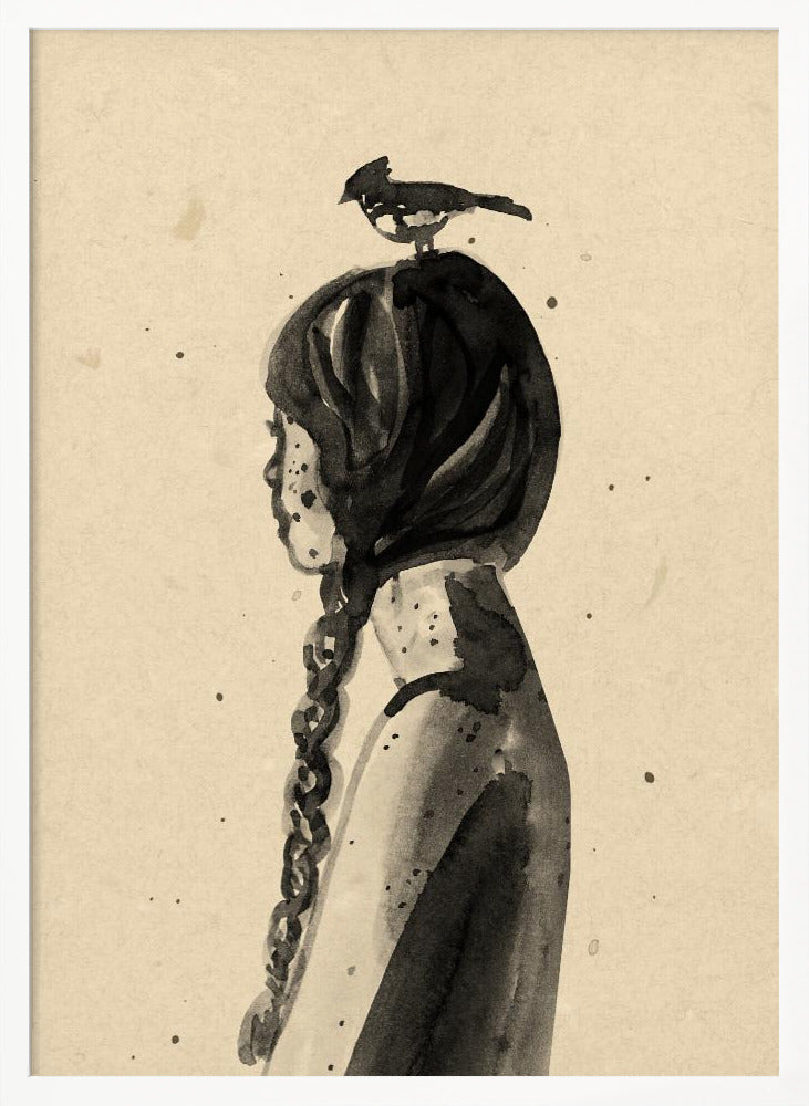 Girl with Bird Poster