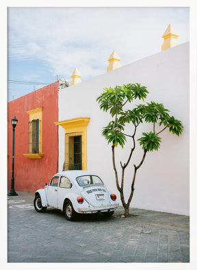 Pastel Volskwagen Beetle in the streets of Oaxaca Mexico Poster