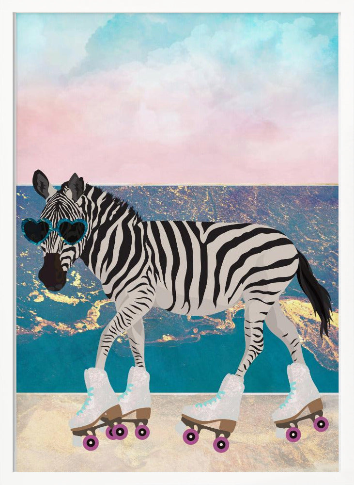 Zebra On Holiday Rollerksating Poster