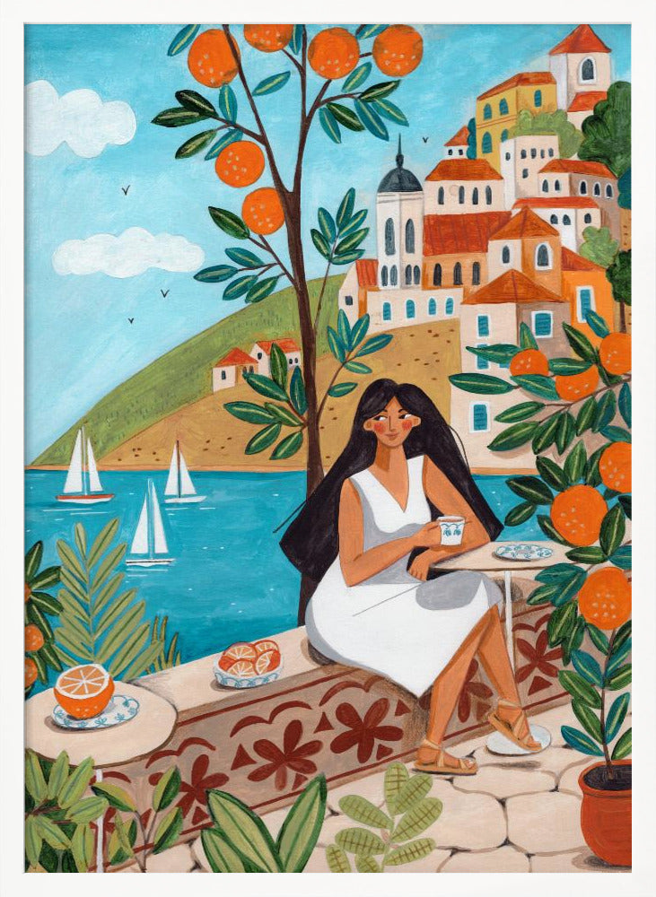 Travel poster woman in Mediterranean coast Poster