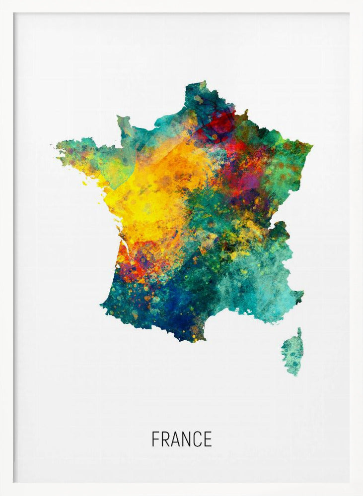 France Watercolor Map Poster