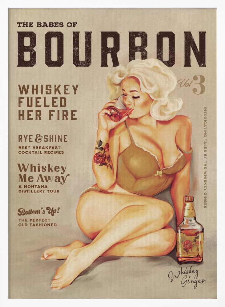 Bourbon Wall Art. Sexy Vintage Pin Up Girl Drinking Whiskey Poster