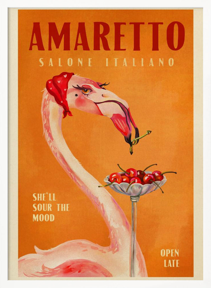 Amaretto Flamingo Art Deco Italian Cafe Travel Art Poster