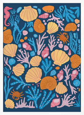 Sea Critters Color On Blue Poster