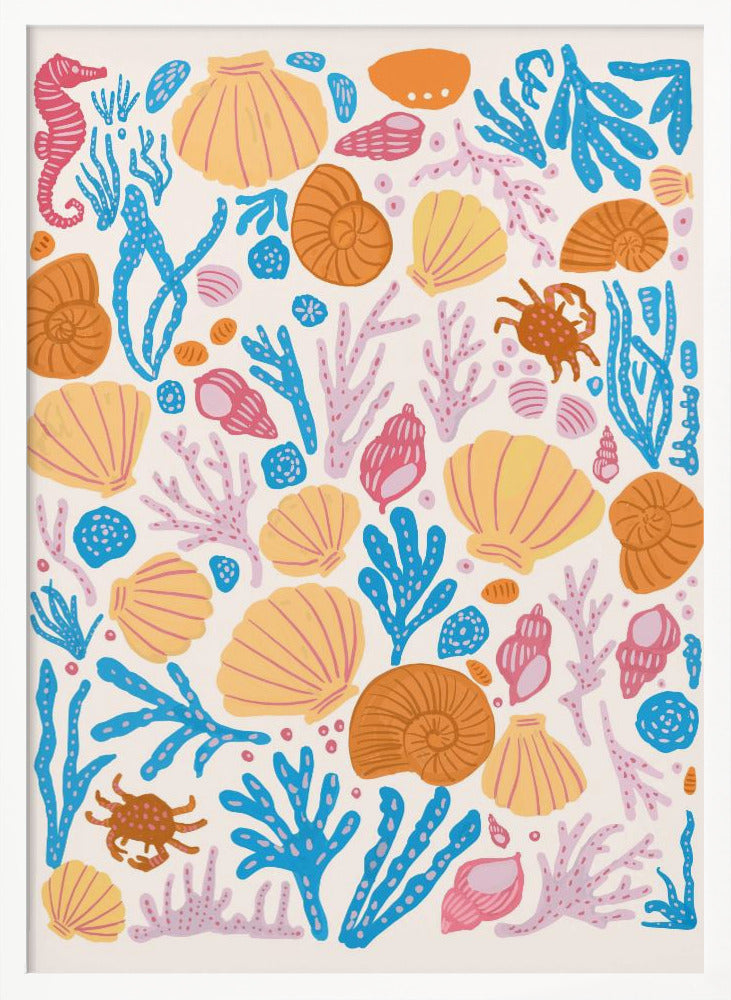 Sea Critters Color On White Poster