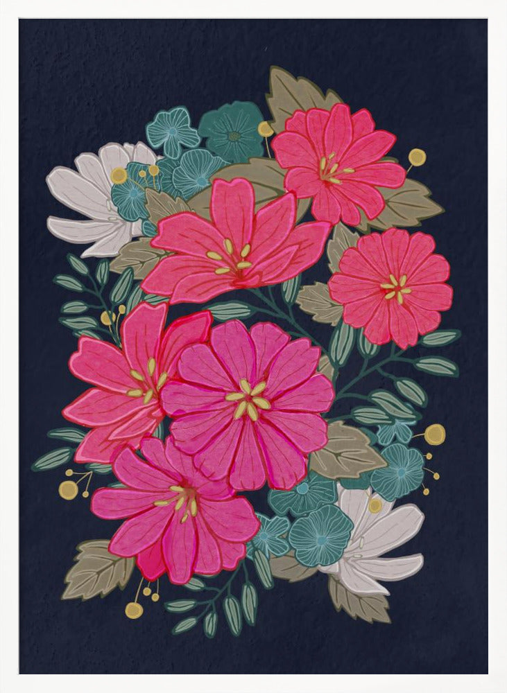 Flower Bouquet On Navy Poster