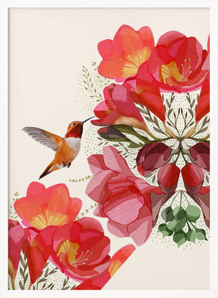 Hummingbird and Flowers Poster